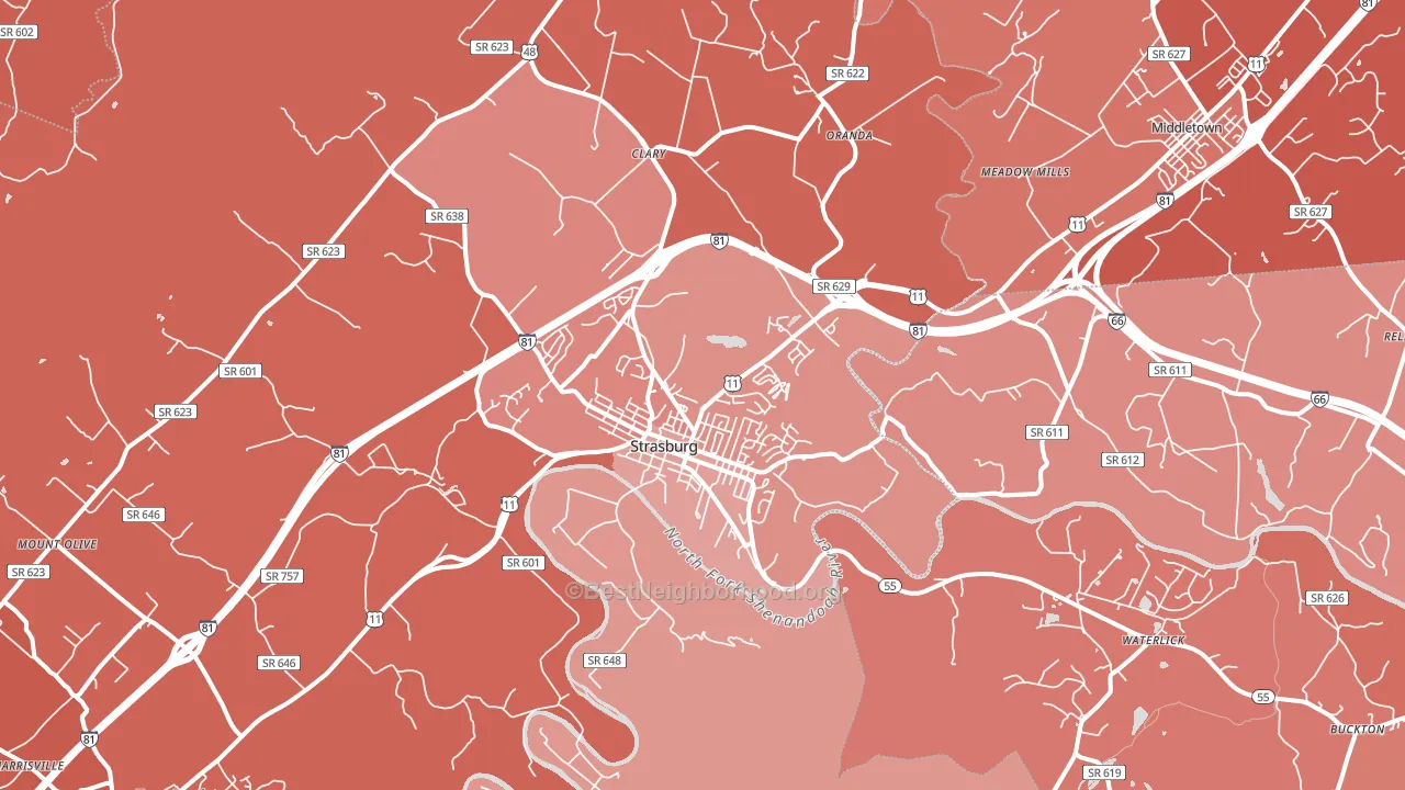 22657, VA block-group political-lean map