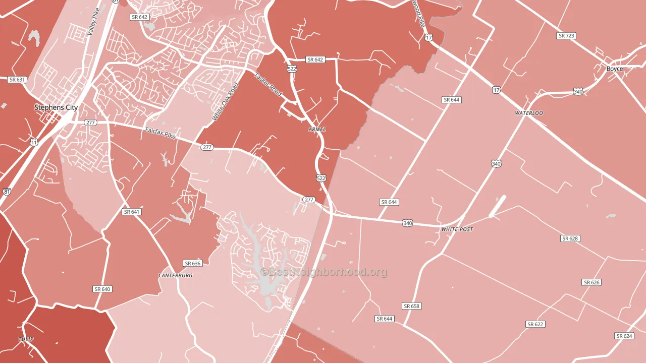 22663, VA block-group political-lean map