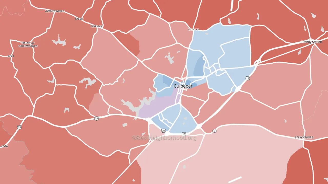 22701, VA block-group political-lean map