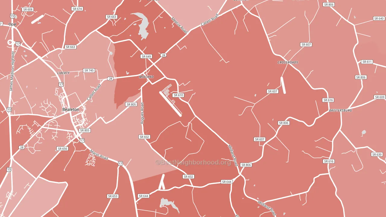 22728, VA block-group political-lean map