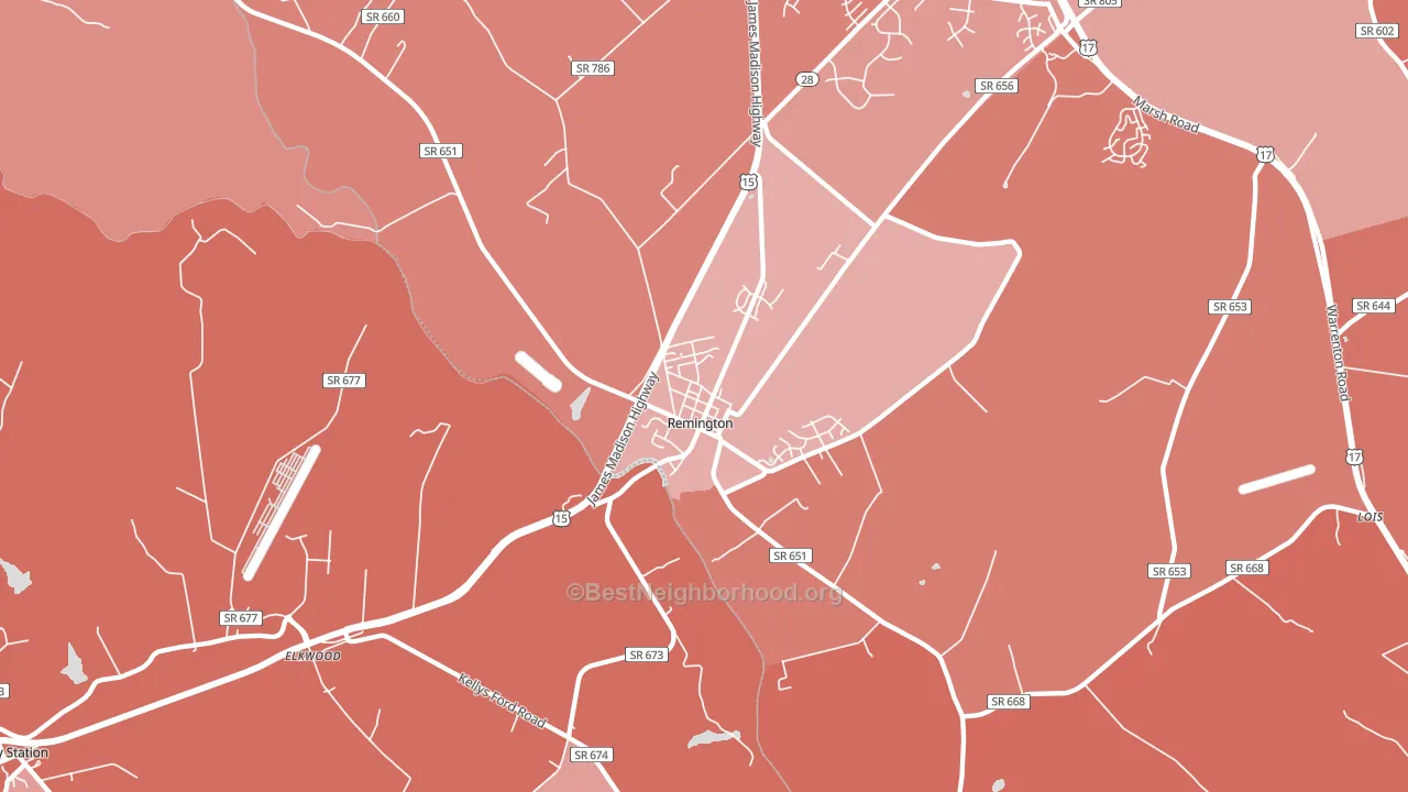 22734, VA block-group political-lean map