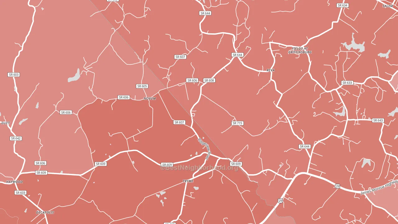 22735, VA block-group political-lean map
