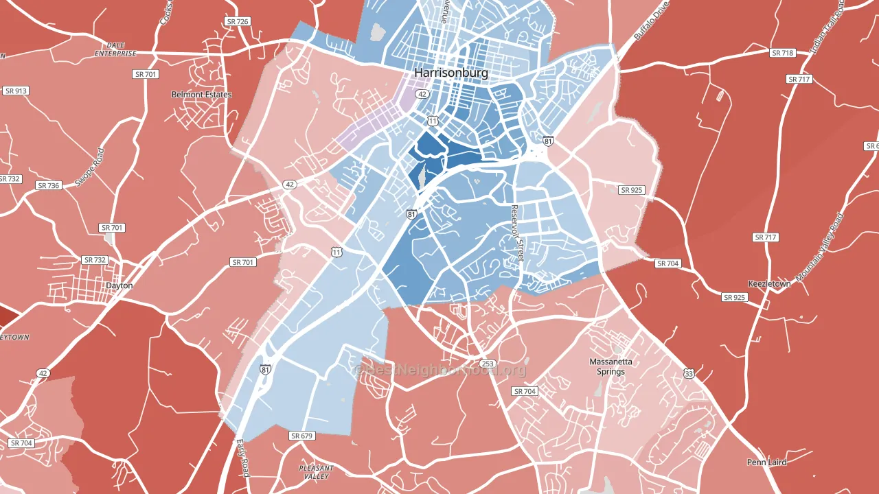 22801, VA block-group political-lean map