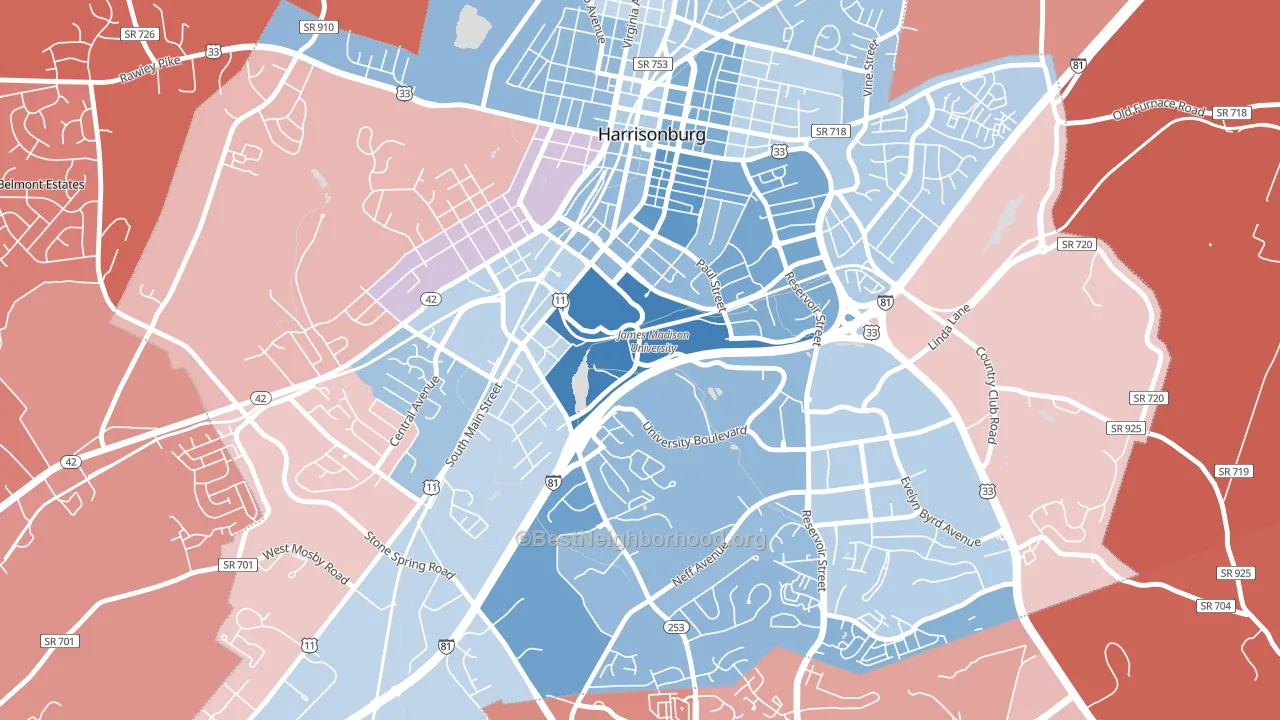 22807, VA block-group political-lean map
