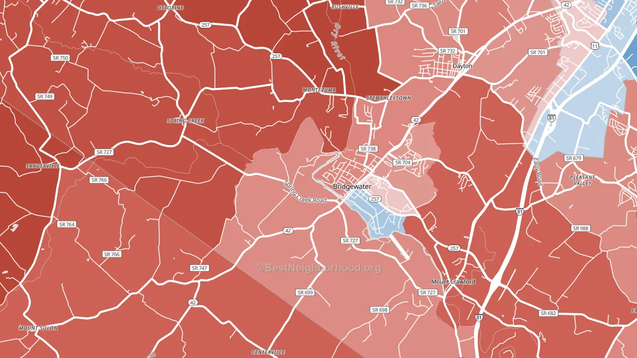 22812, VA block-group political-lean map
