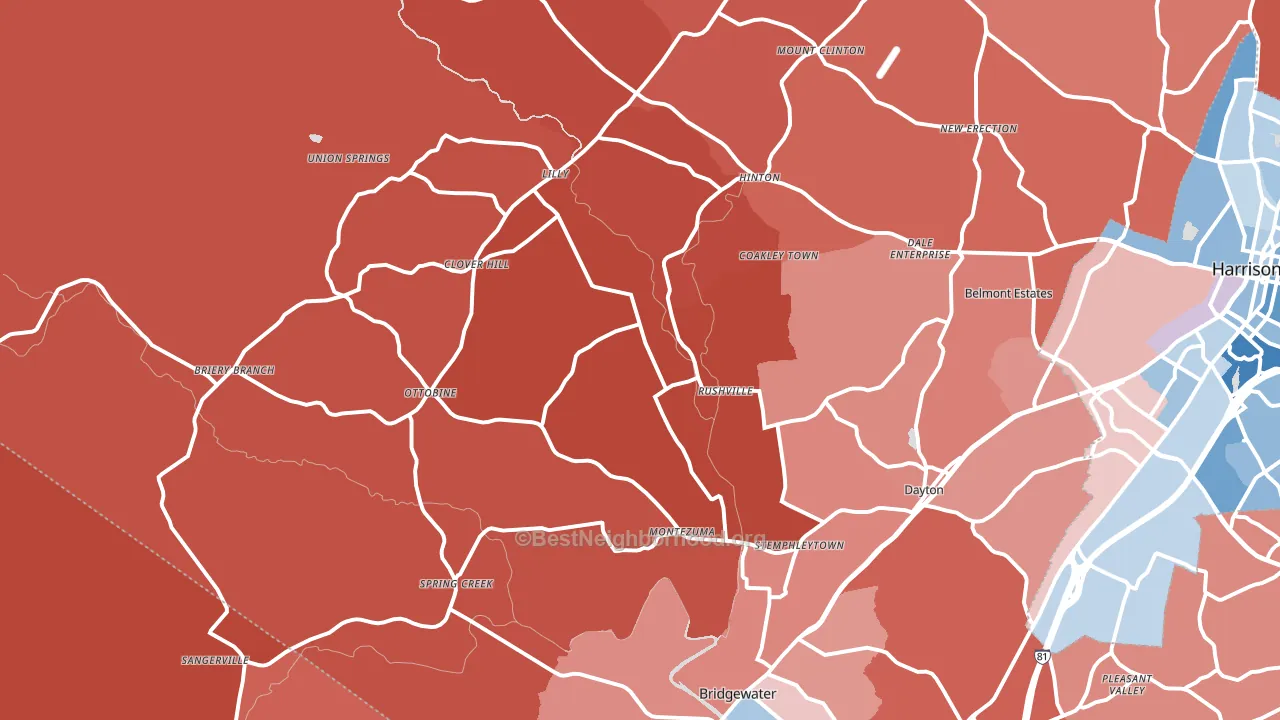 22821, VA block-group political-lean map
