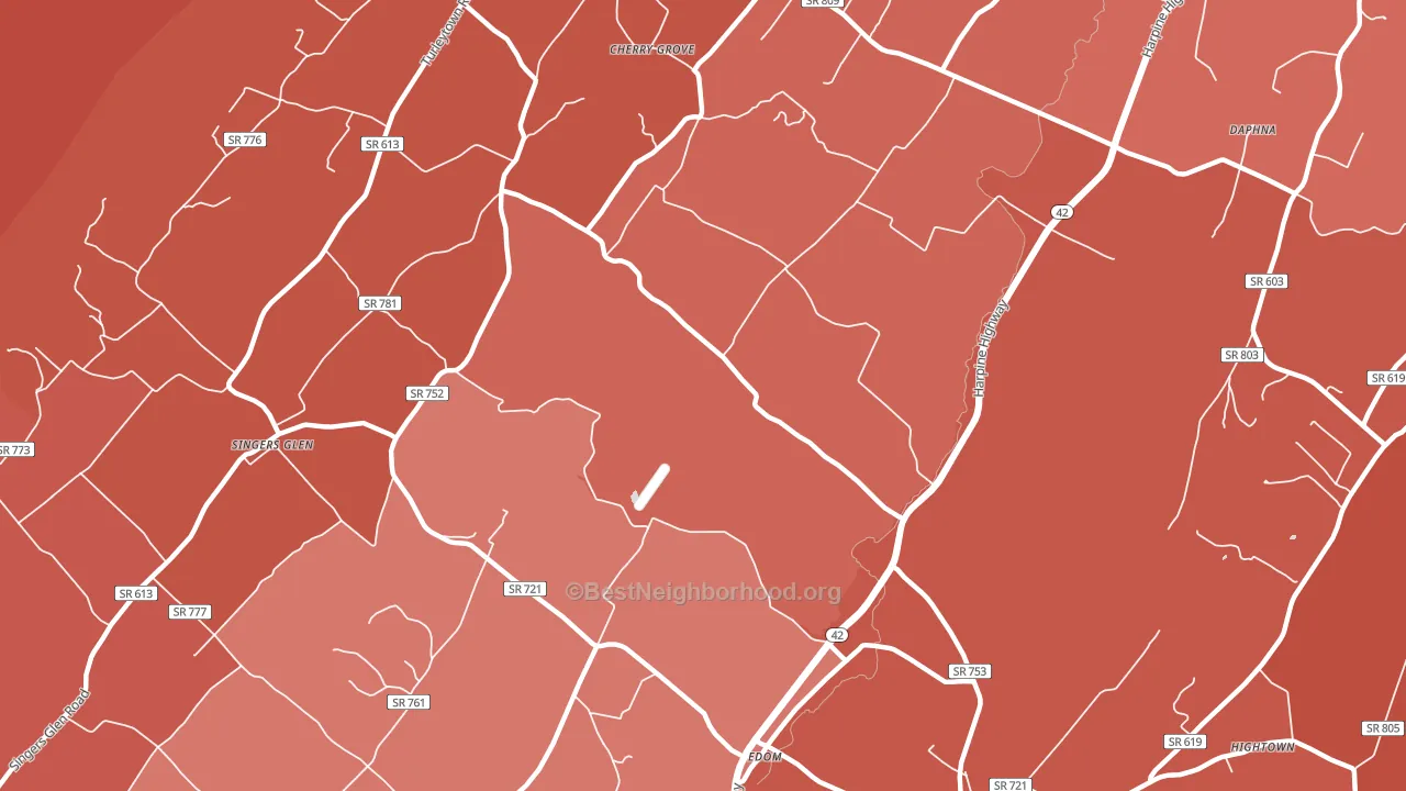 22834, VA block-group political-lean map
