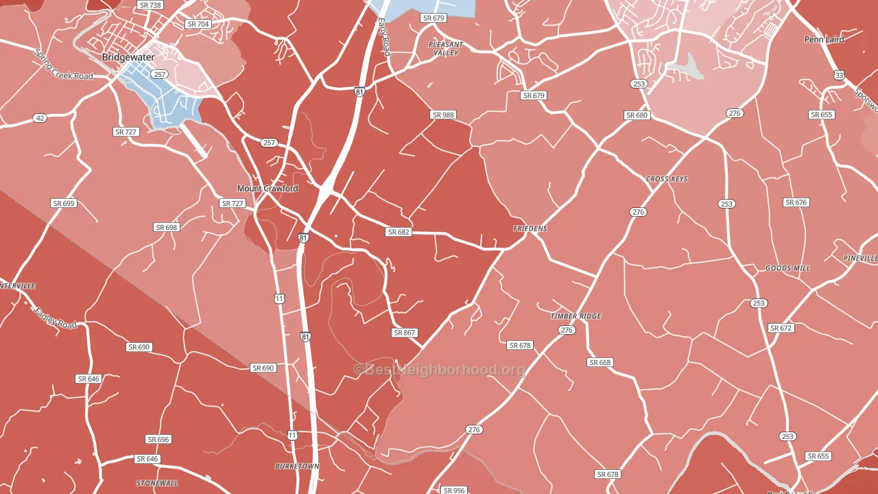 22841, VA block-group political-lean map