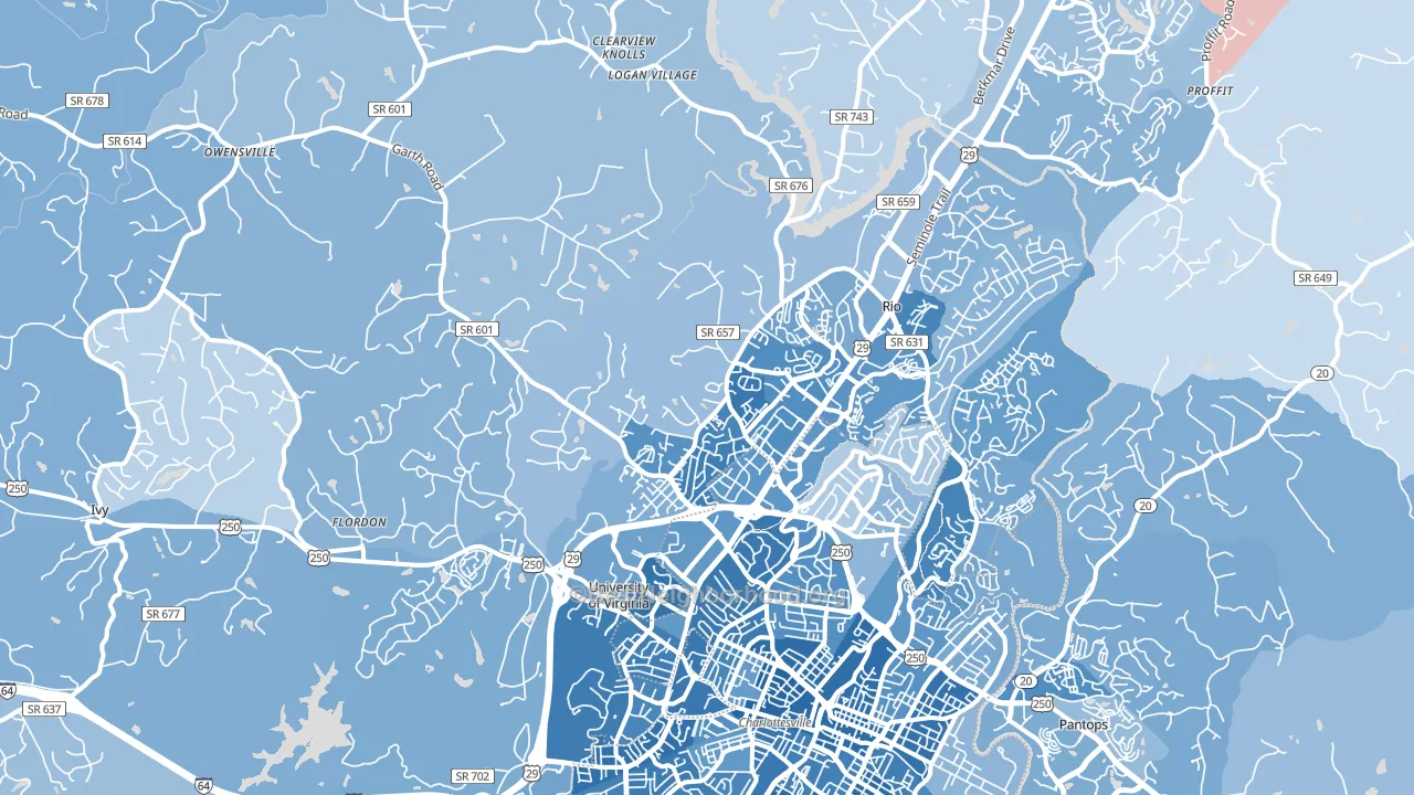 22901, VA block-group political-lean map