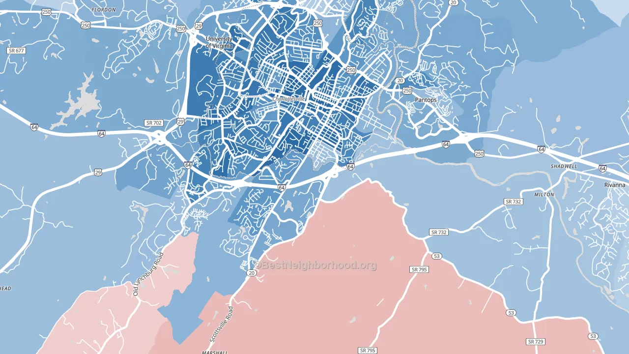 22902, VA block-group political-lean map