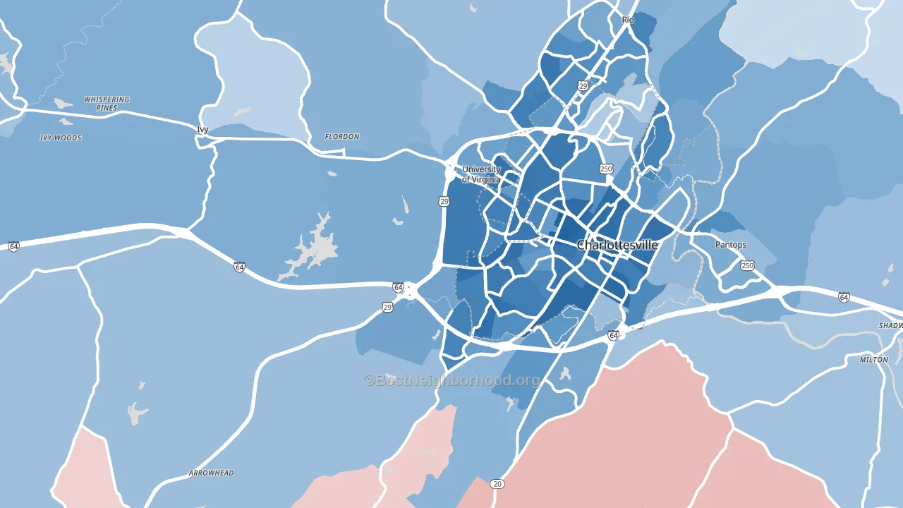 22903, VA block-group political-lean map