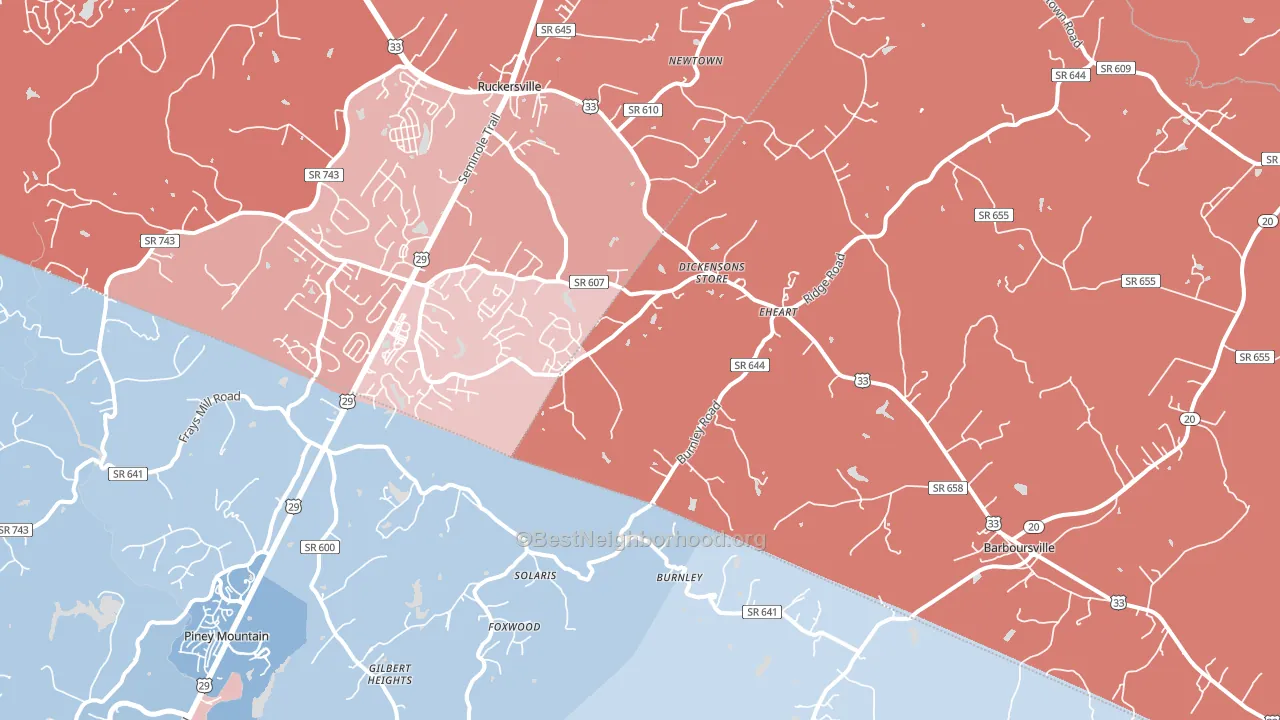 22923, VA block-group political-lean map
