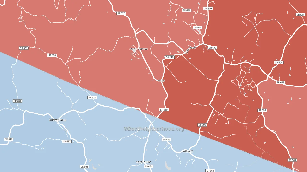 22935, VA block-group political-lean map