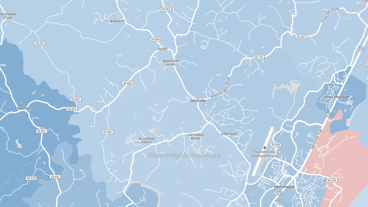 22936, VA block-group political-lean map