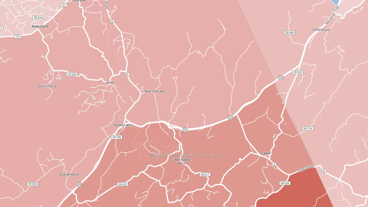 22938, VA block-group political-lean map