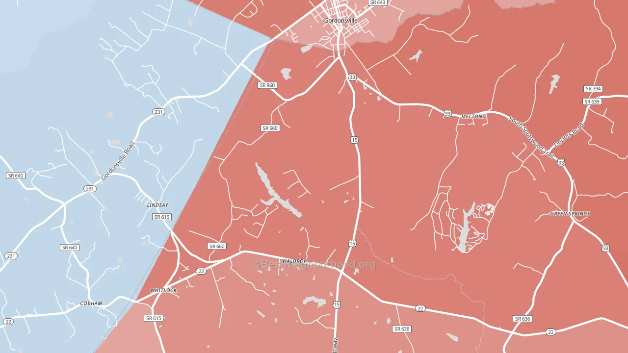 22942, VA block-group political-lean map