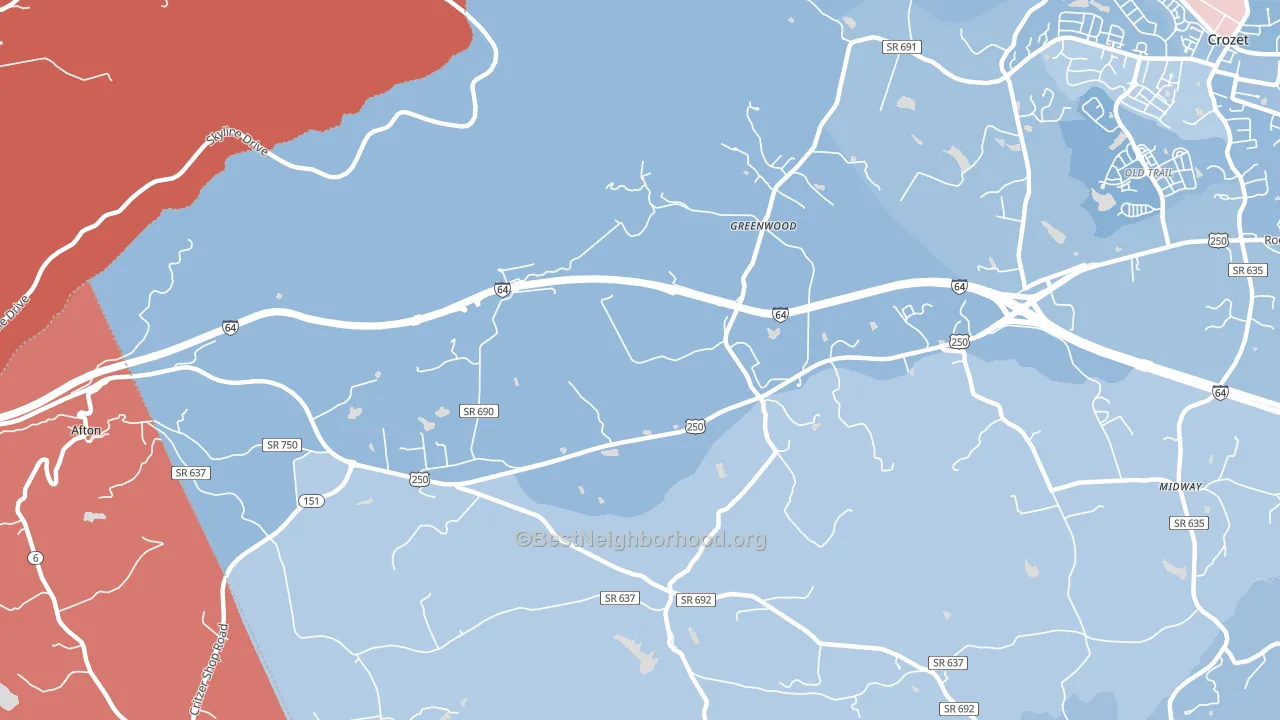 22943, VA block-group political-lean map
