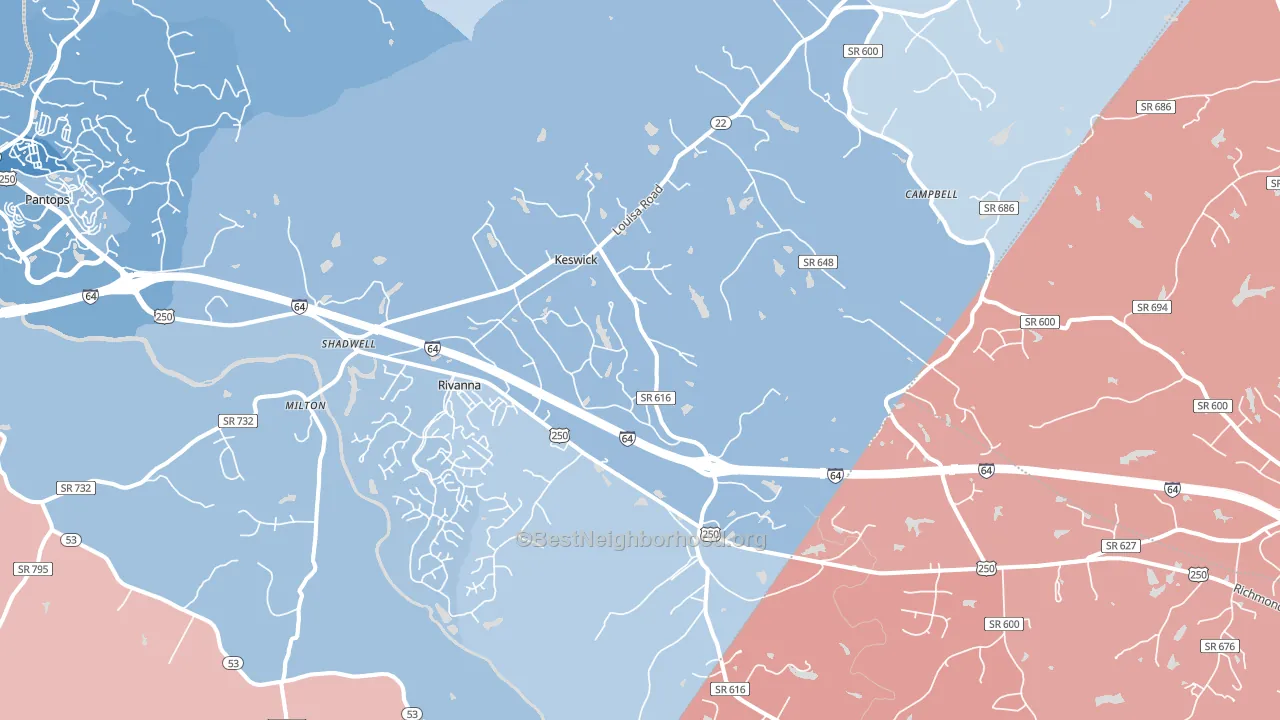 22947, VA block-group political-lean map
