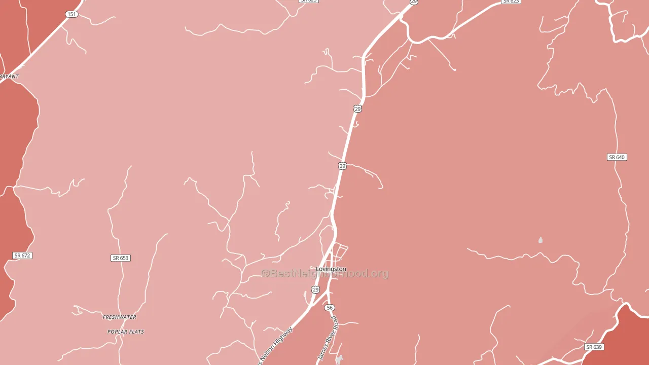 22949, VA block-group political-lean map