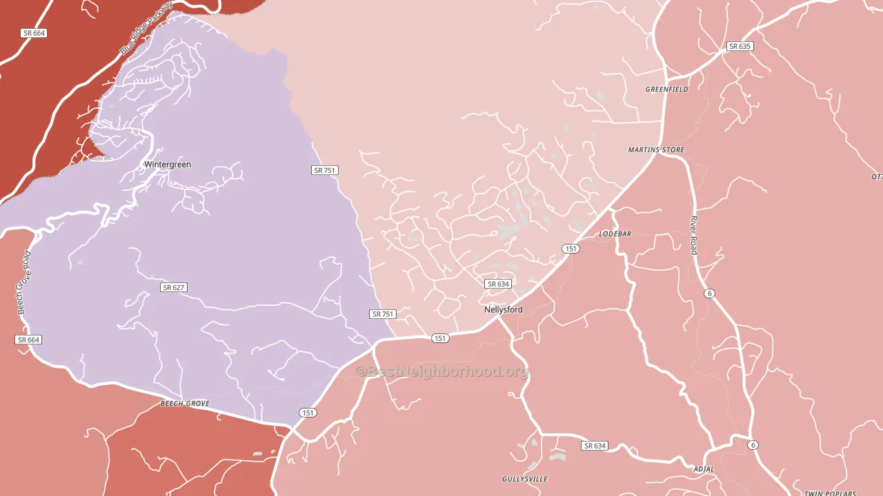 22958, VA block-group political-lean map