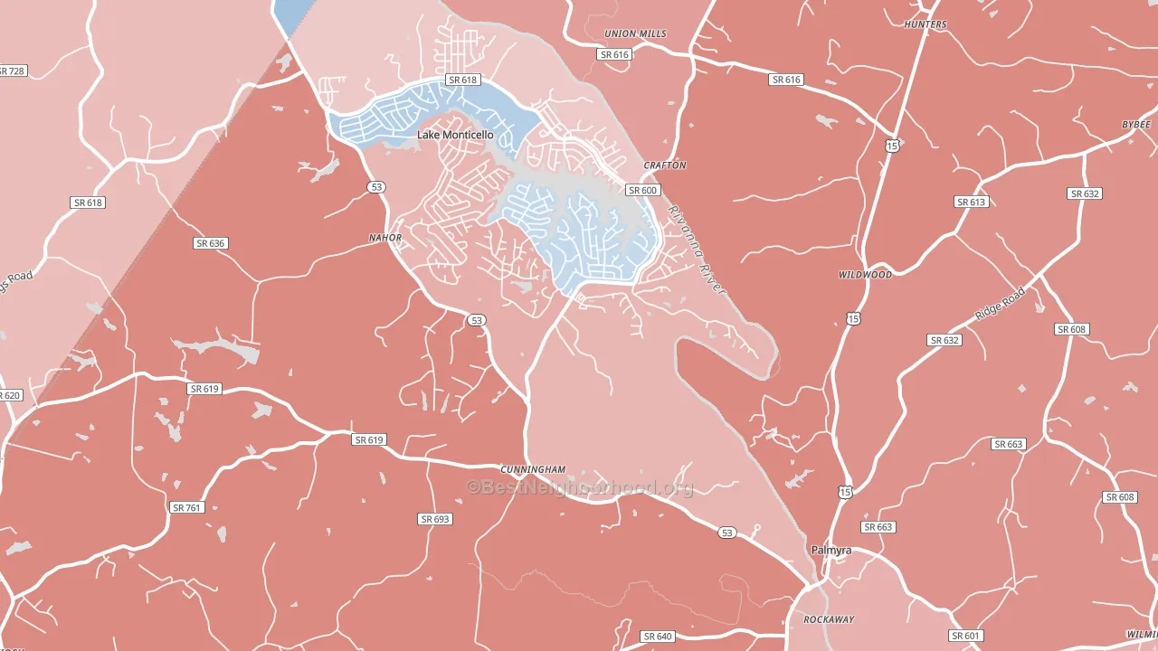 22963, VA block-group political-lean map
