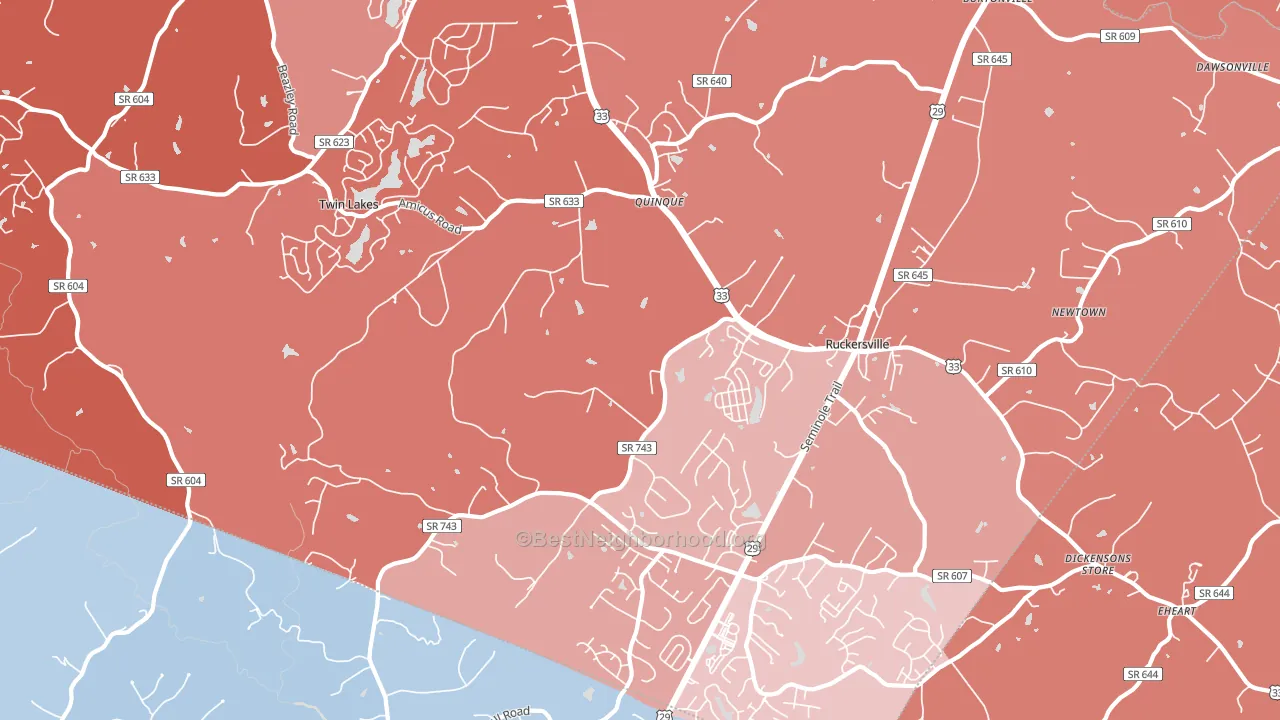 22968, VA block-group political-lean map