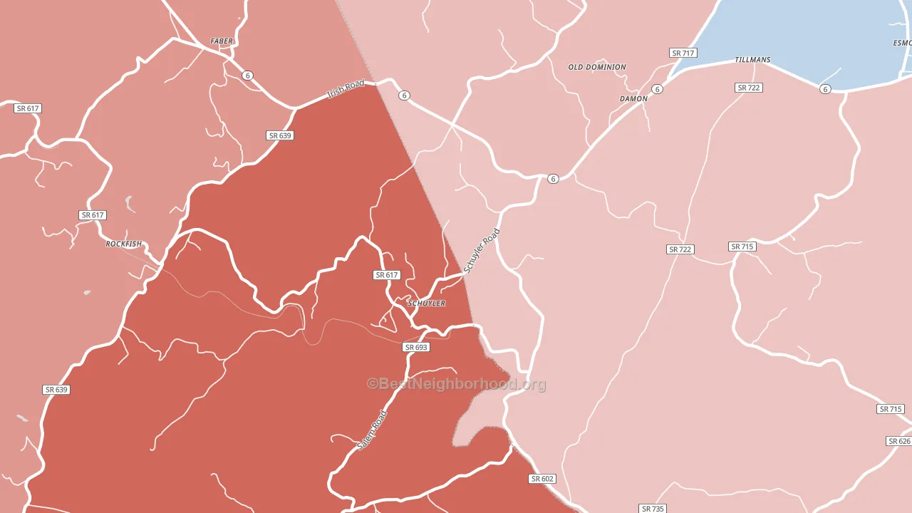 22969, VA block-group political-lean map