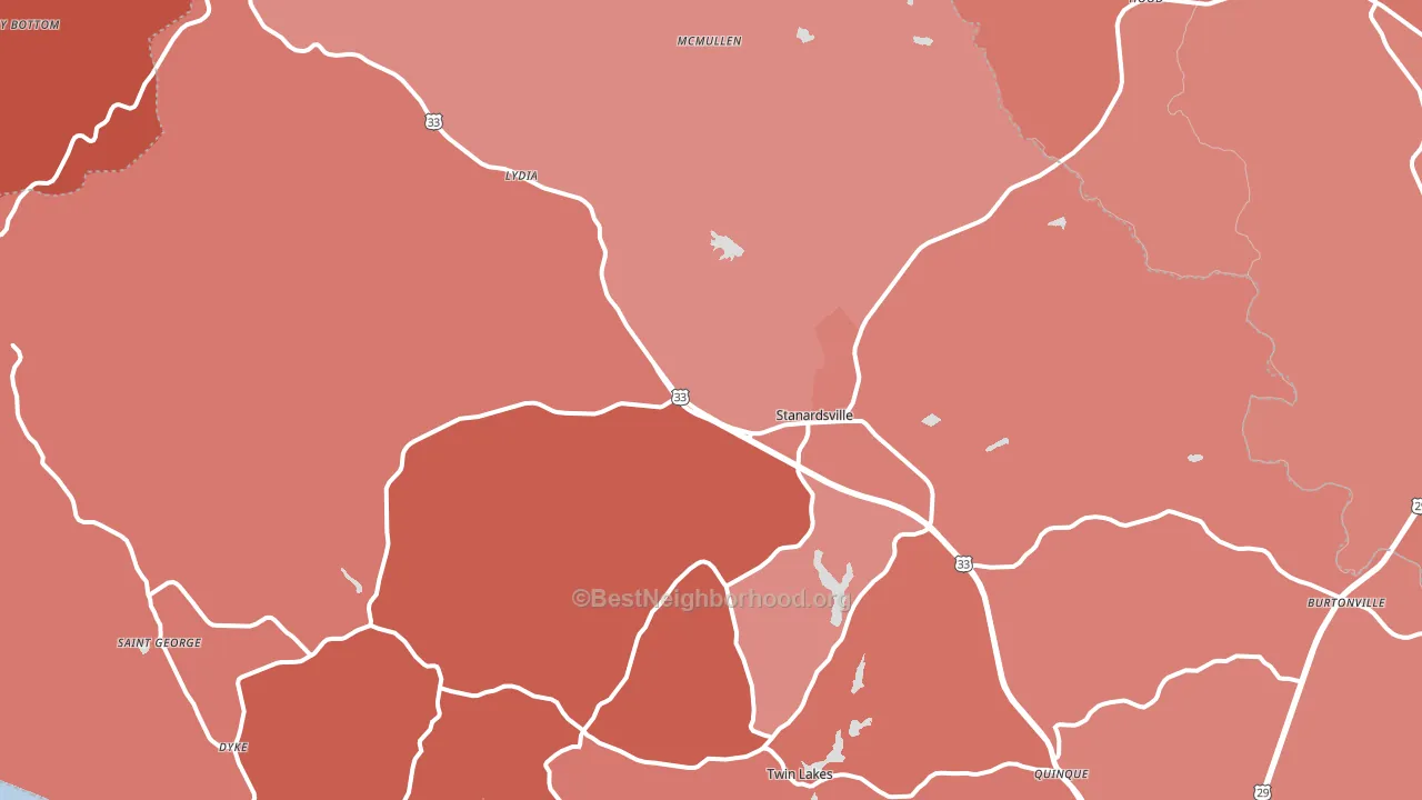 22973, VA block-group political-lean map