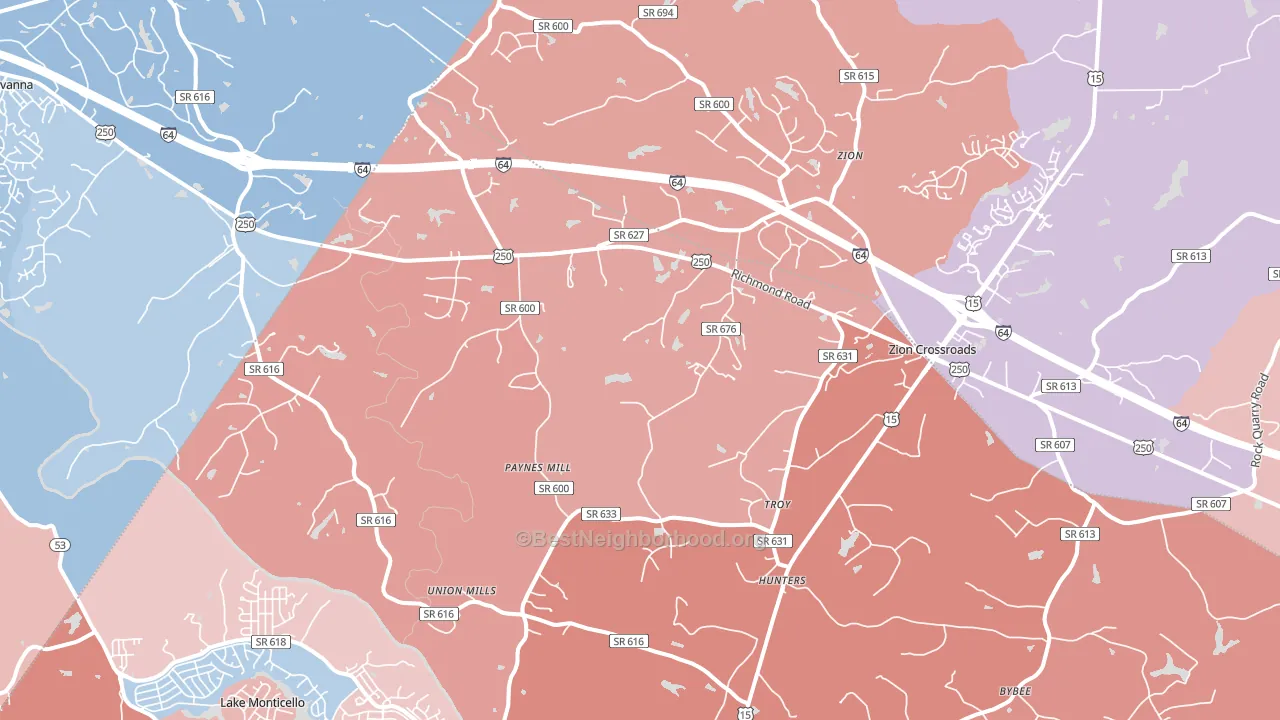 22974, VA block-group political-lean map