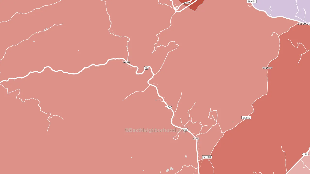 22976, VA block-group political-lean map