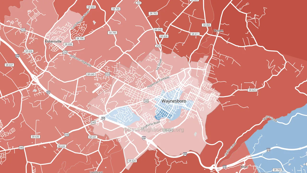 22980, VA block-group political-lean map