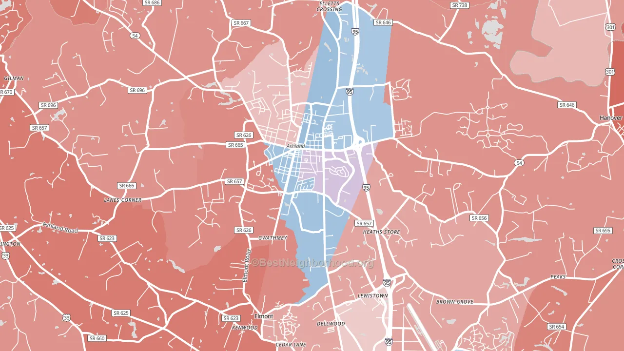 23005, VA block-group political-lean map