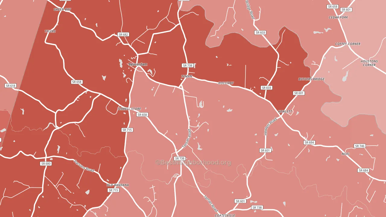 23015, VA block-group political-lean map