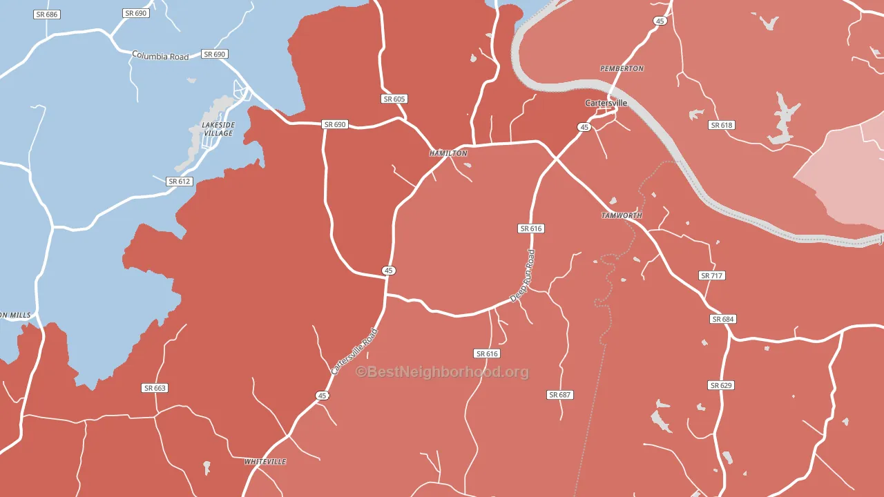 23027, VA block-group political-lean map