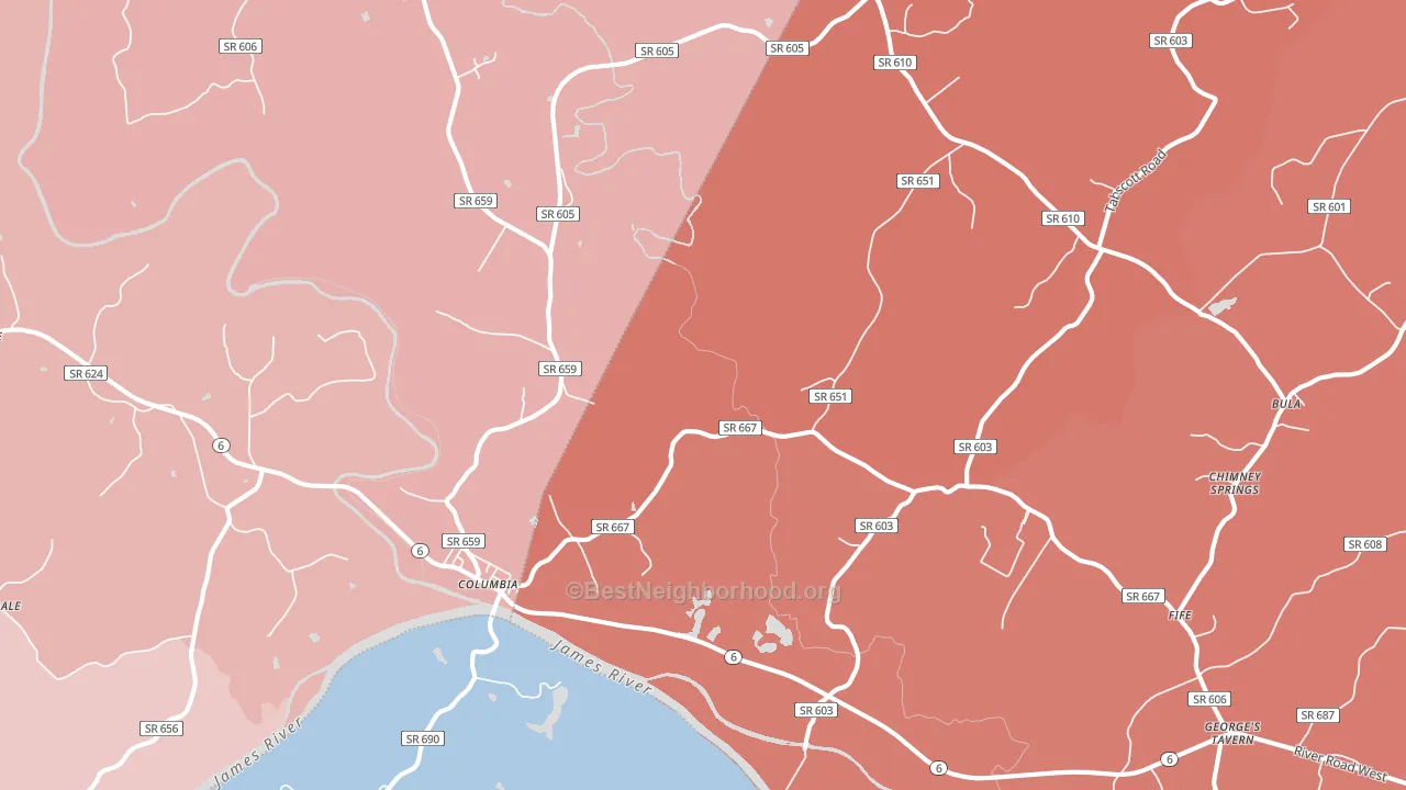 23038, VA block-group political-lean map