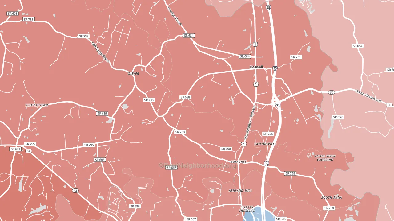 23047, VA block-group political-lean map