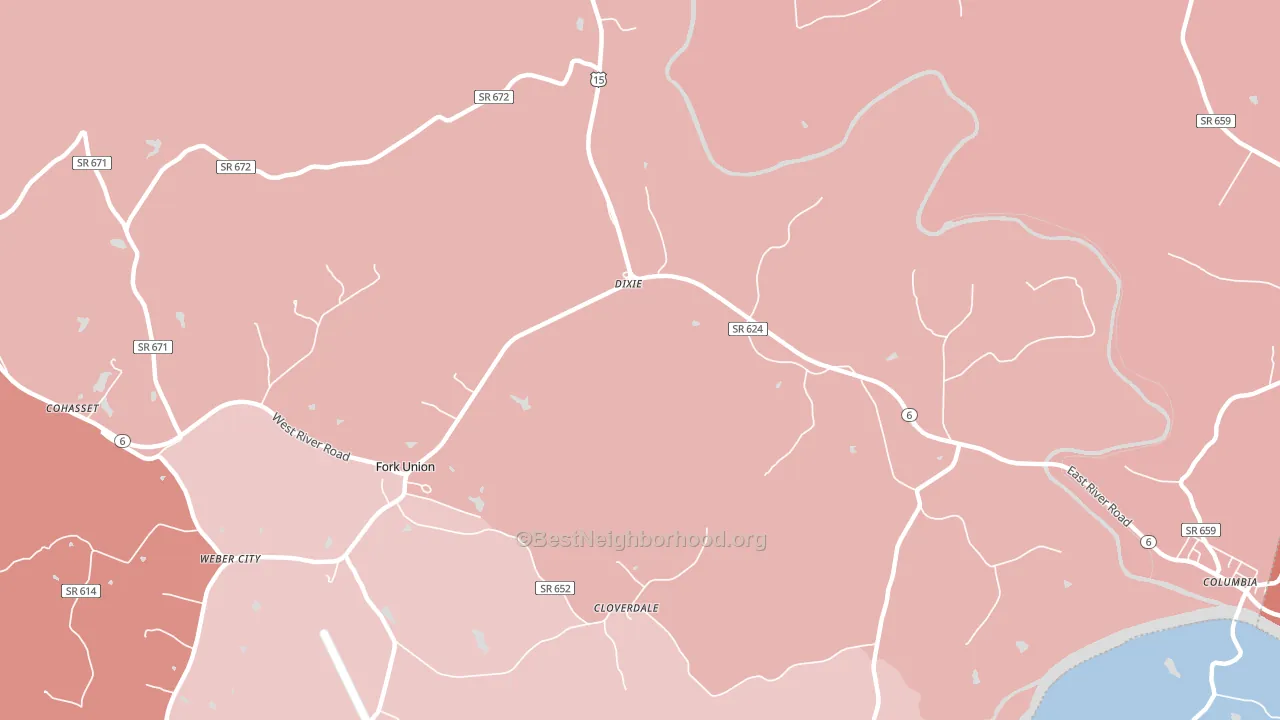 23055, VA block-group political-lean map