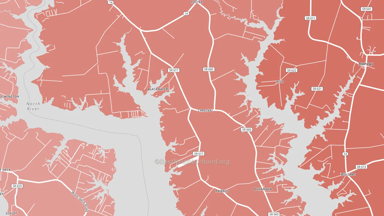 23056, VA block-group political-lean map