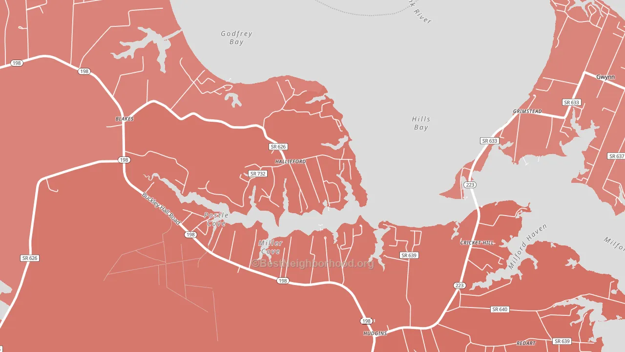 23068, VA block-group political-lean map