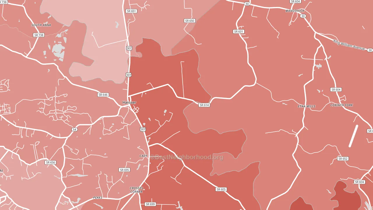 23069, VA block-group political-lean map