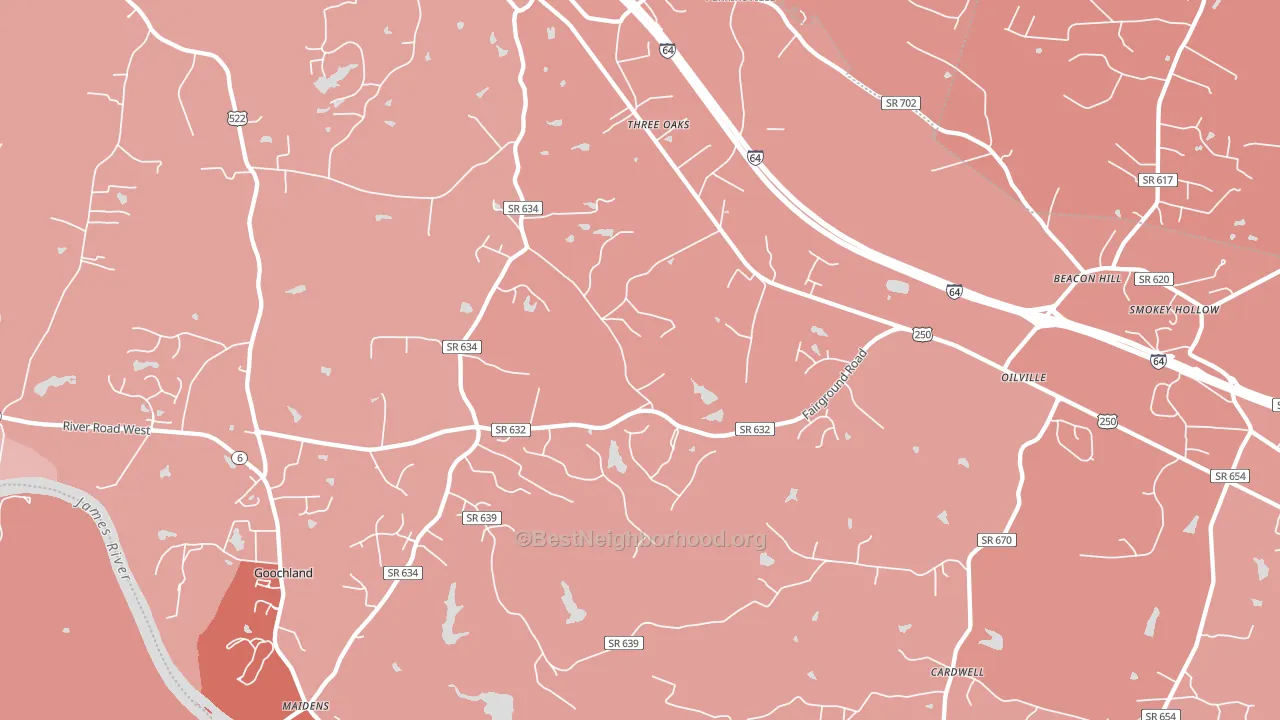 23102, VA block-group political-lean map