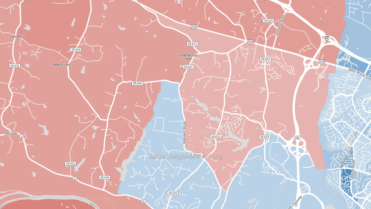 23103, VA block-group political-lean map