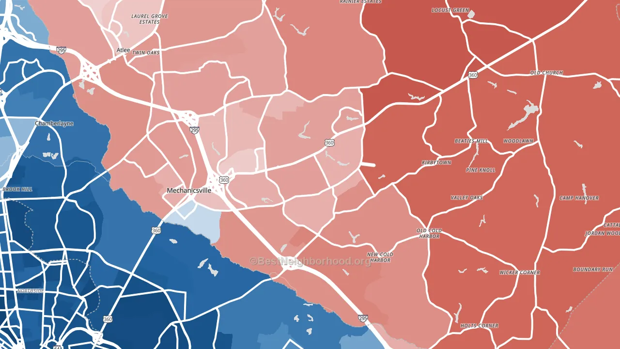 23111, VA block-group political-lean map