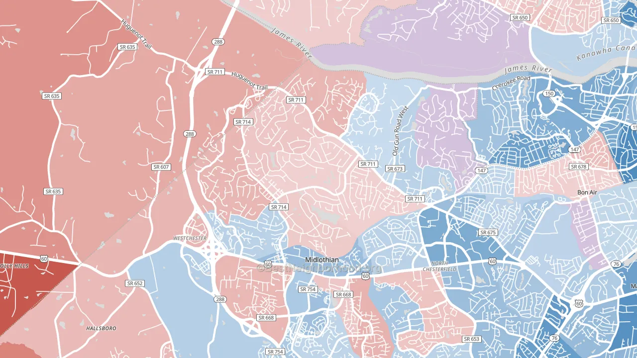 23113, VA block-group political-lean map