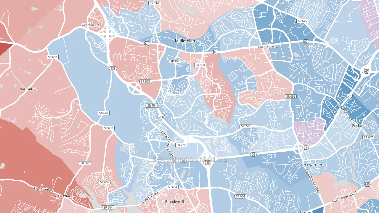 23114, VA block-group political-lean map