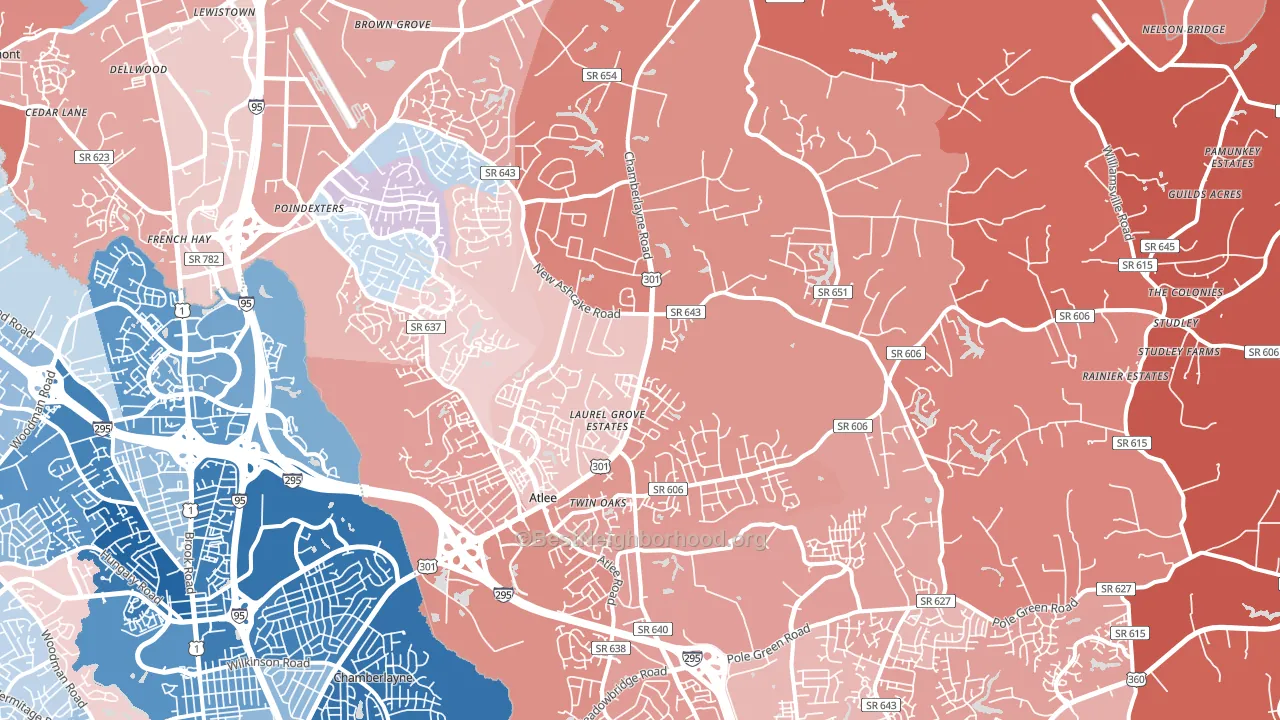 23116, VA block-group political-lean map