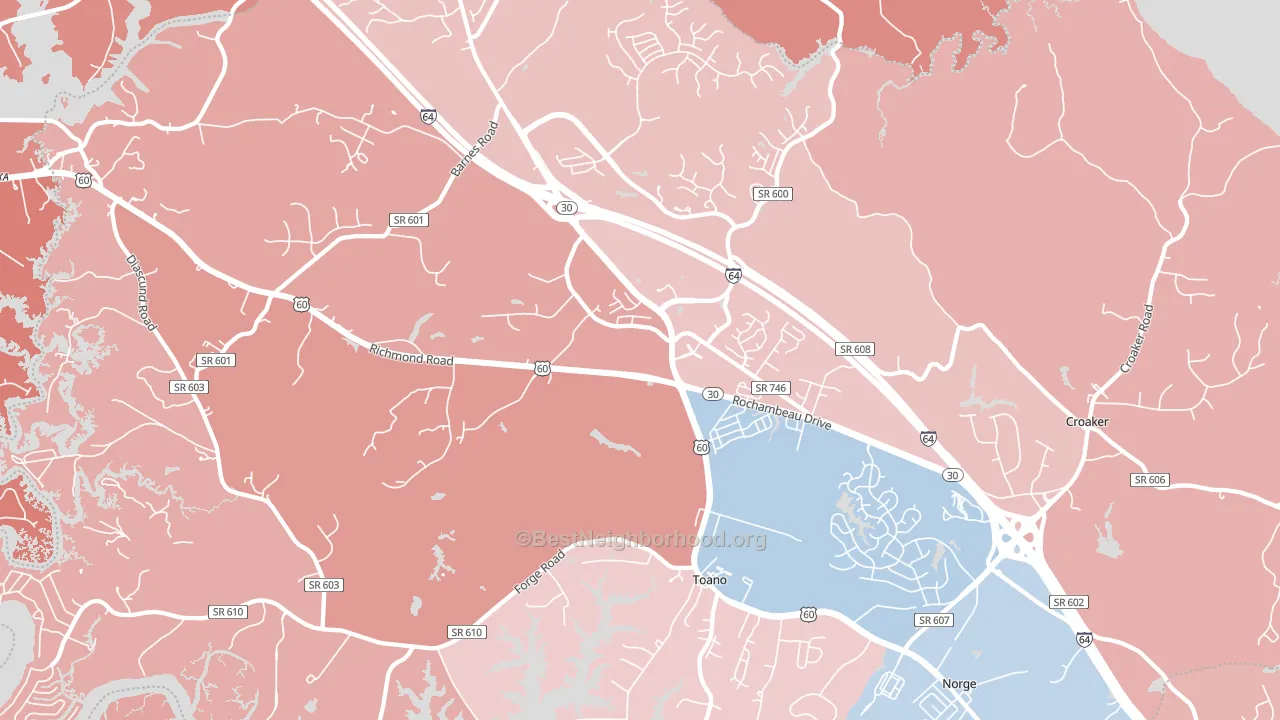 23168, VA block-group political-lean map