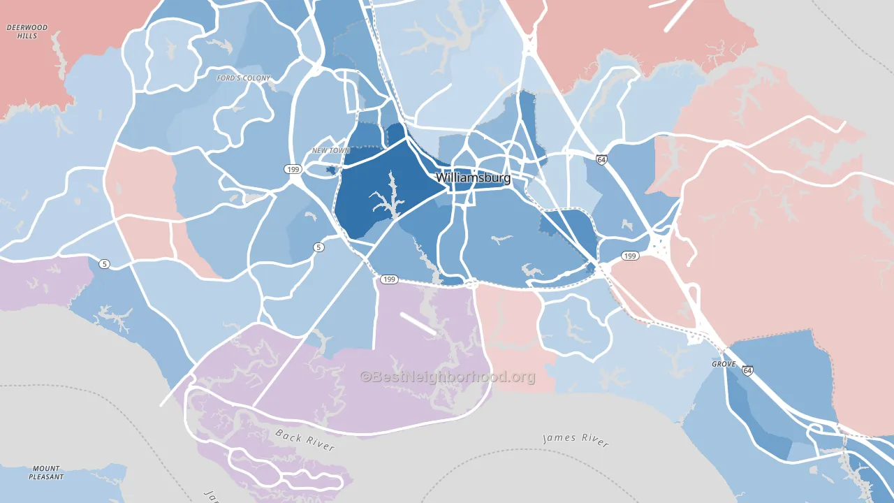 23185, VA block-group political-lean map