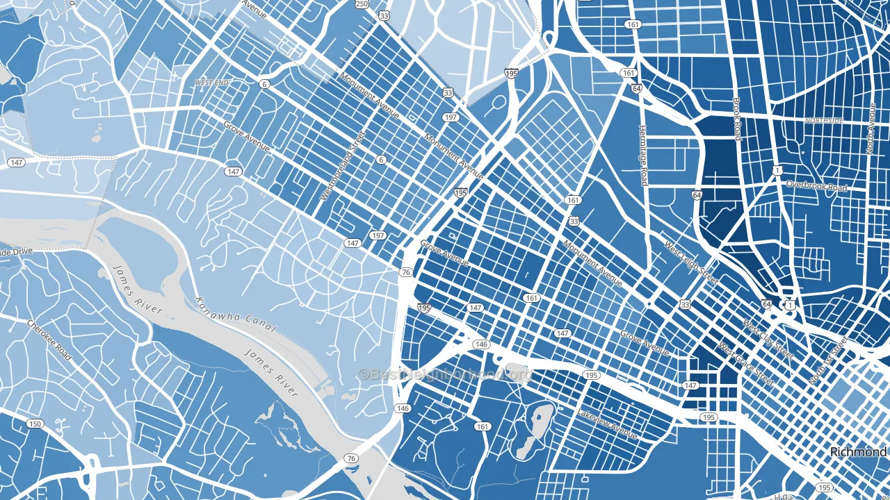 23221, VA block-group political-lean map