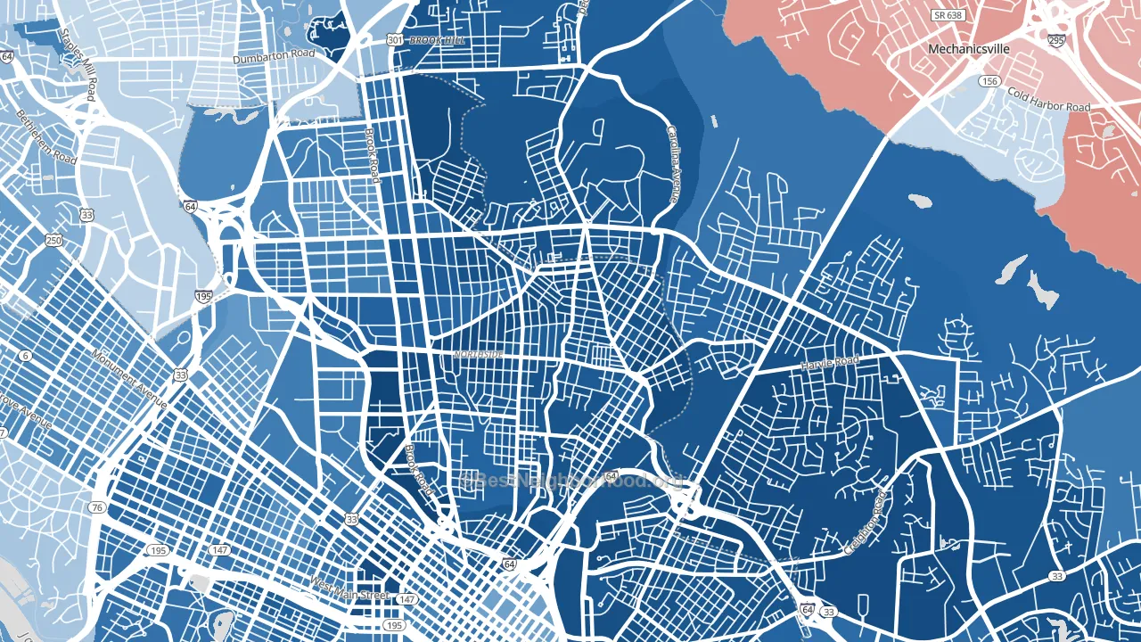 23222, VA block-group political-lean map
